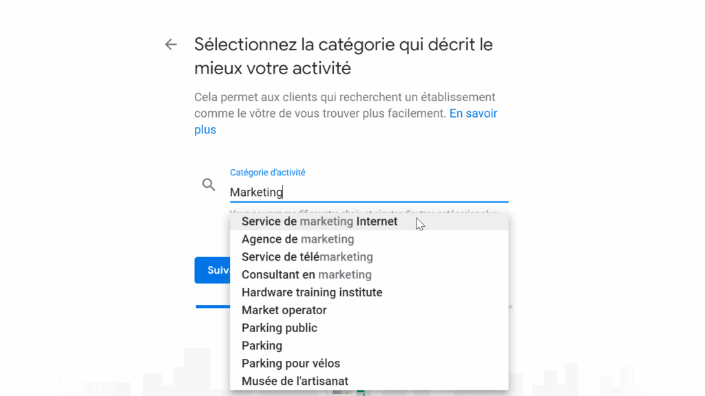 Google Business-Type d'activité