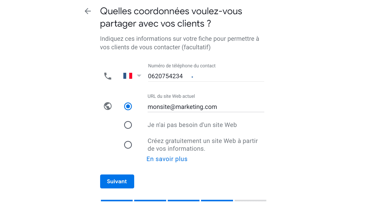 Google Business-Coordonnées