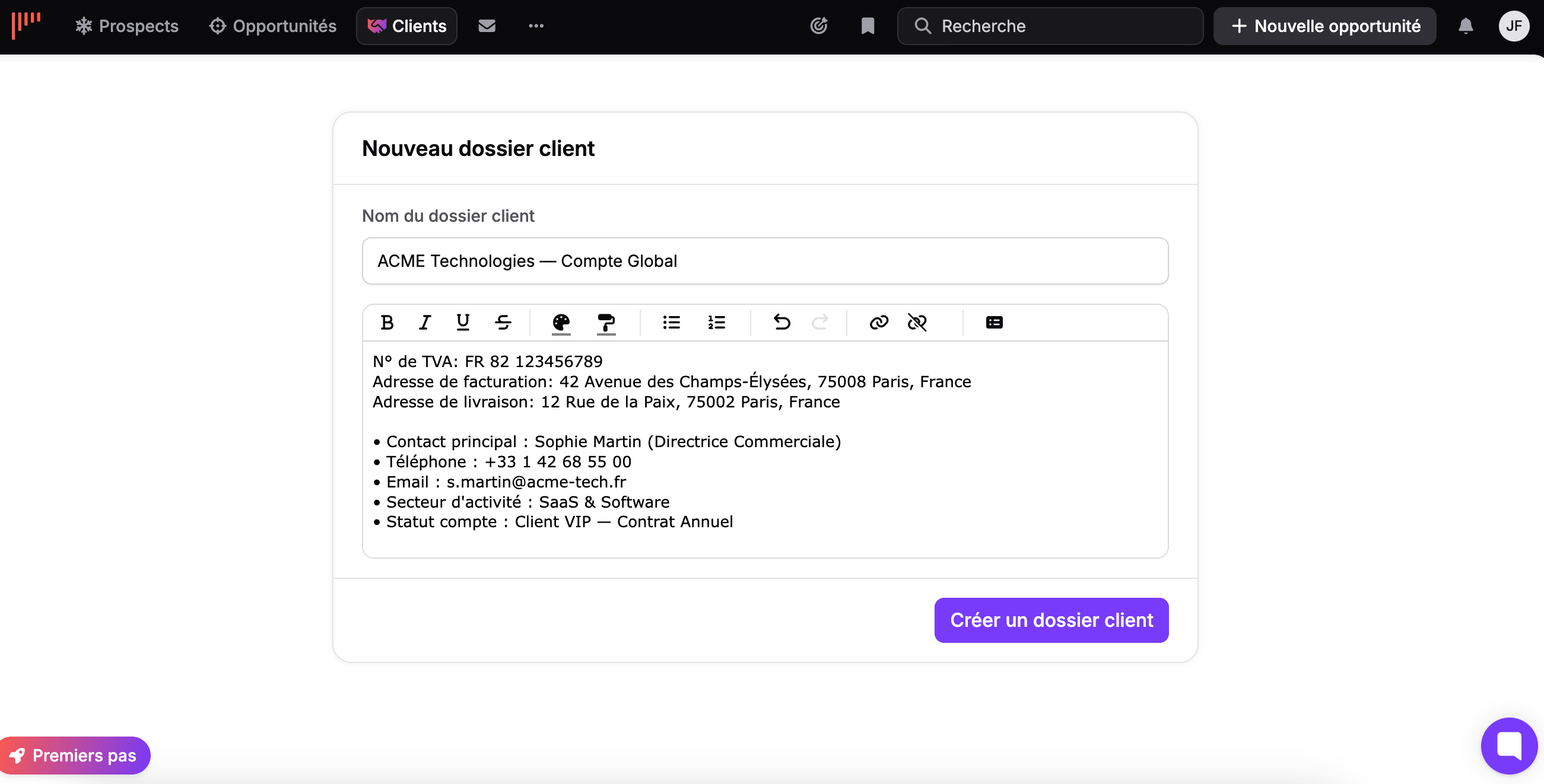 Criação de um arquivo de cliente no noCRM