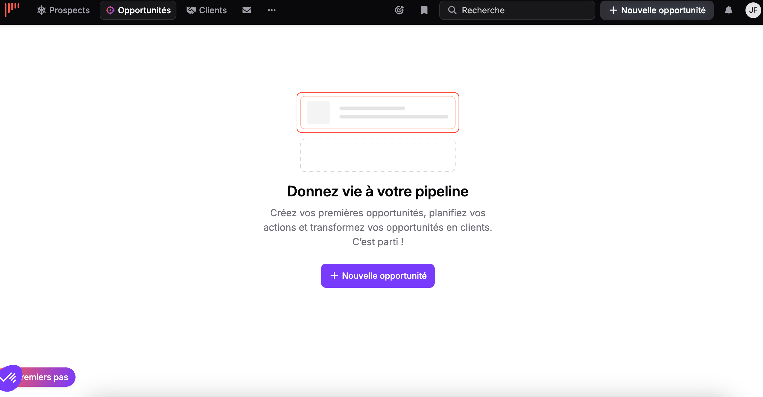 Interface de inicialização minimalista do noCRM