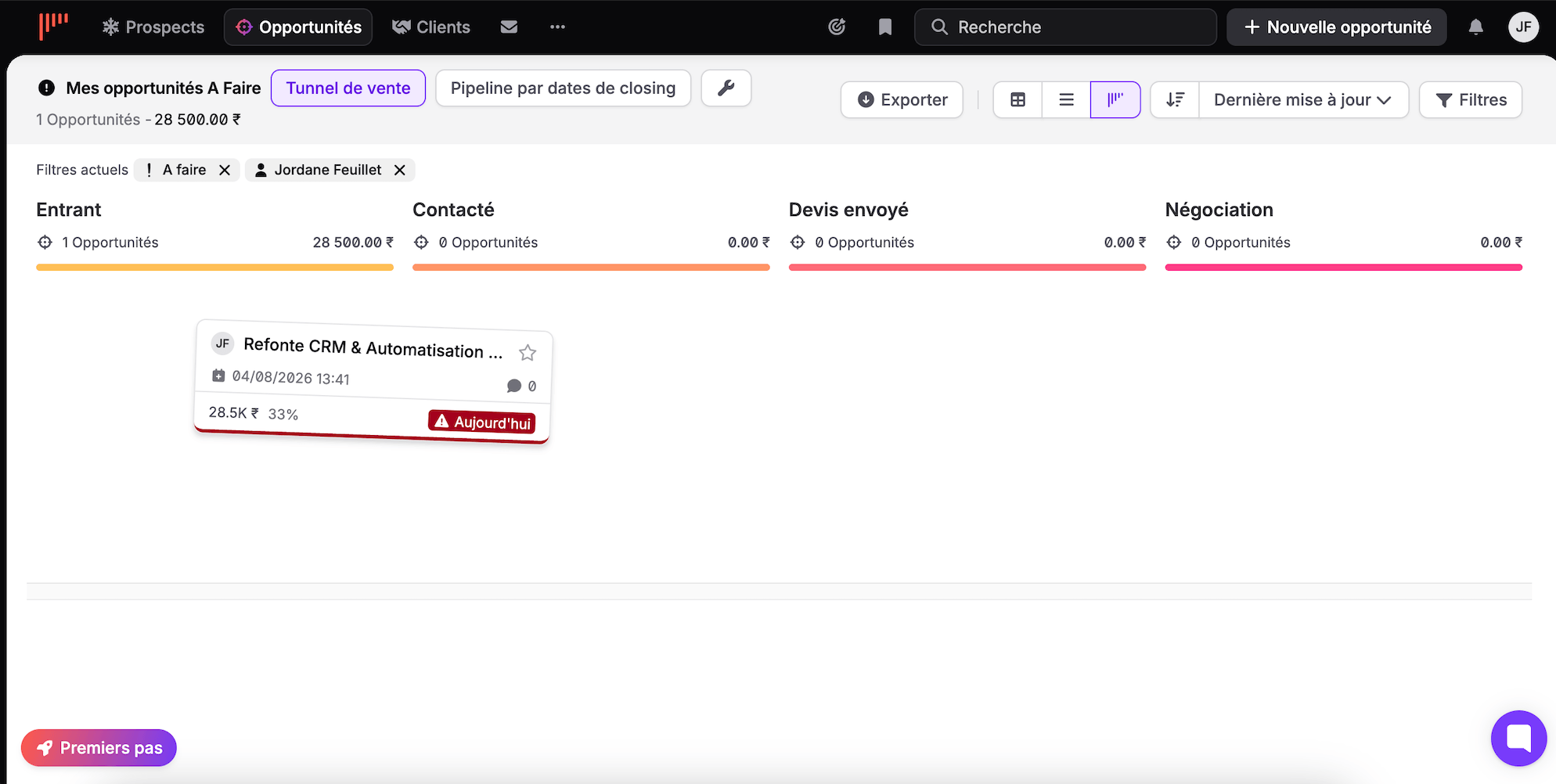 Funil de vendas Kanban no noCRM