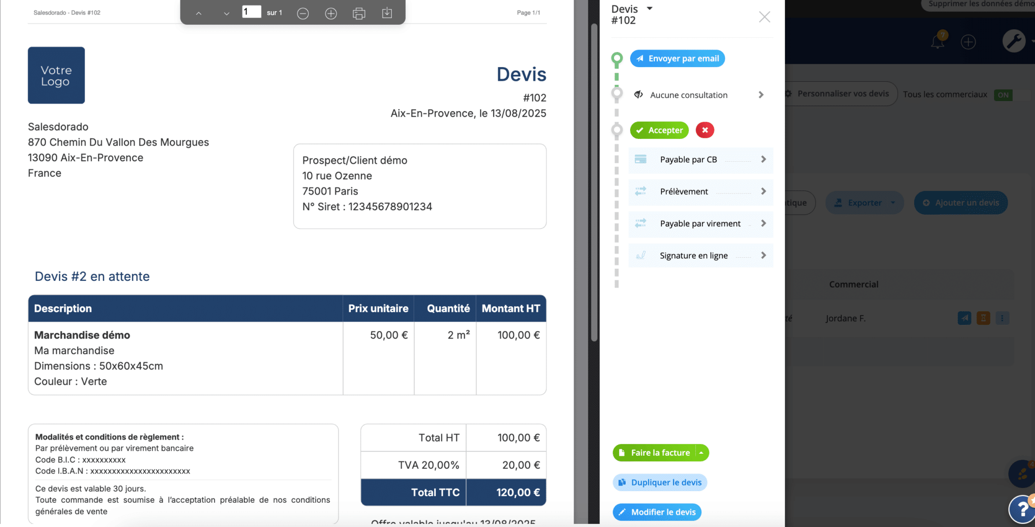 Axonaut, édition d’un devis et transformation en facture
