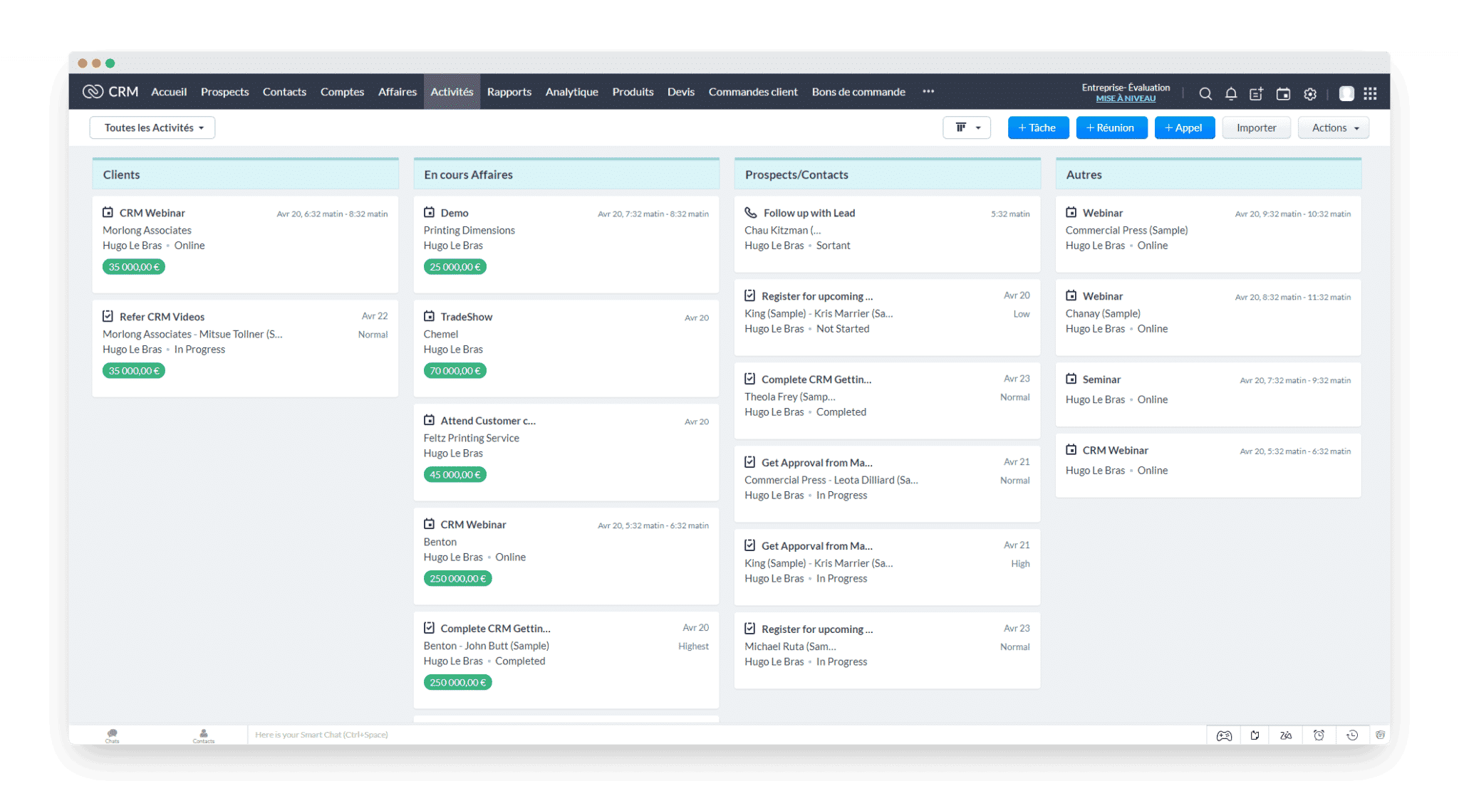 zoho crm activités