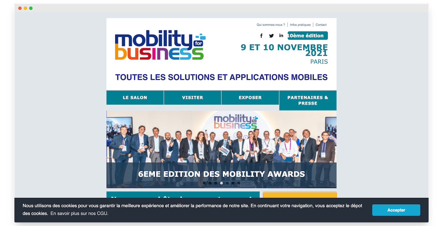 Page d'accueil Mobility For Business