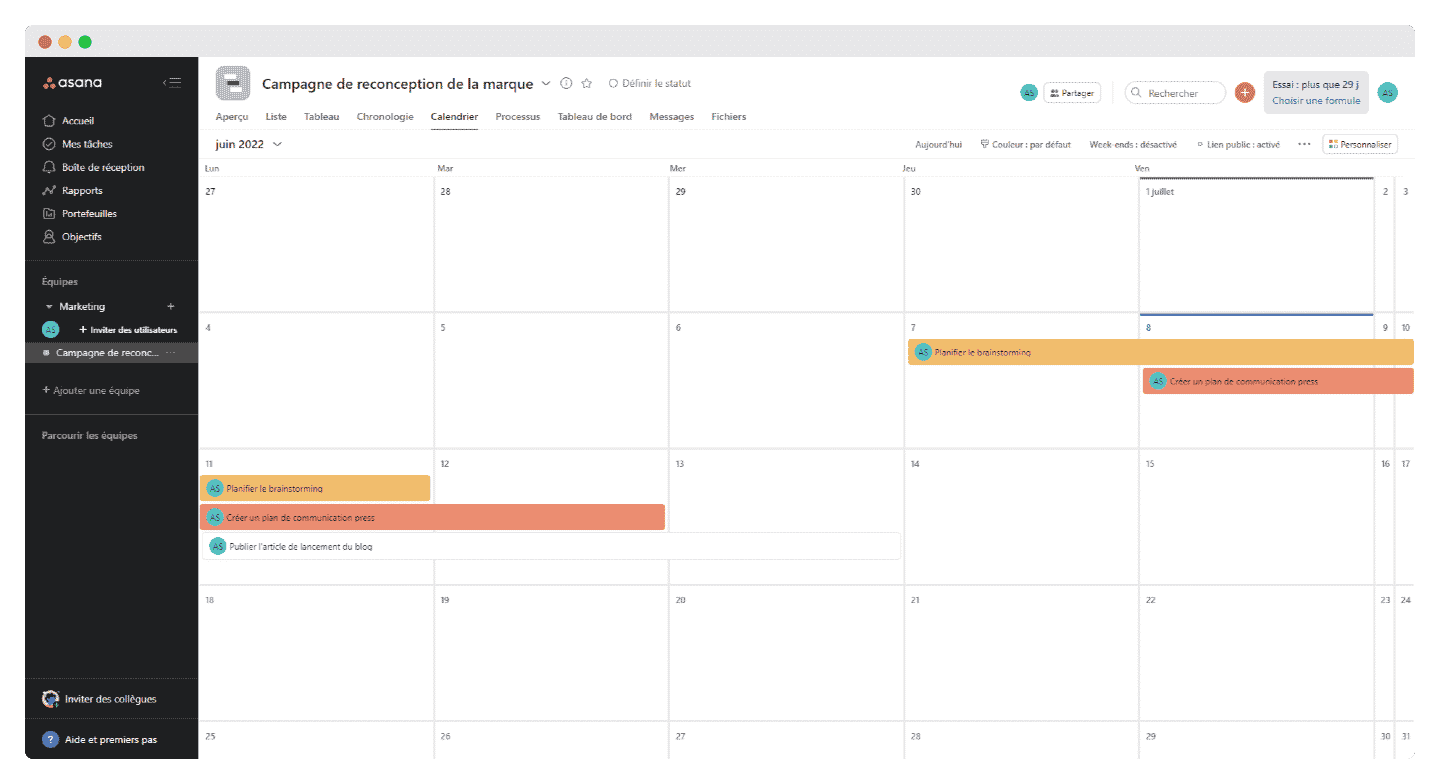 asana calendar