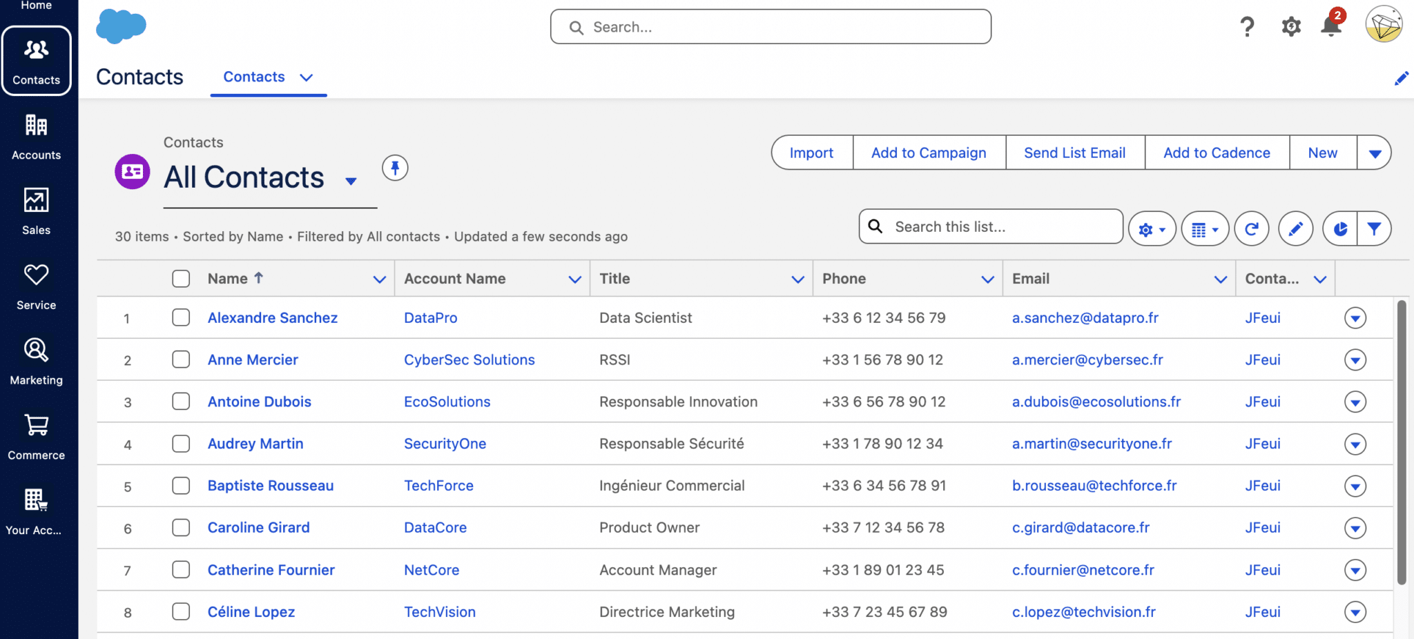 Salesforce Starter contact list