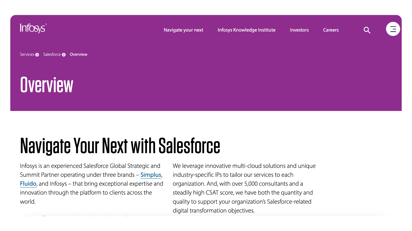 exemplo de integradores de salesforce infosys