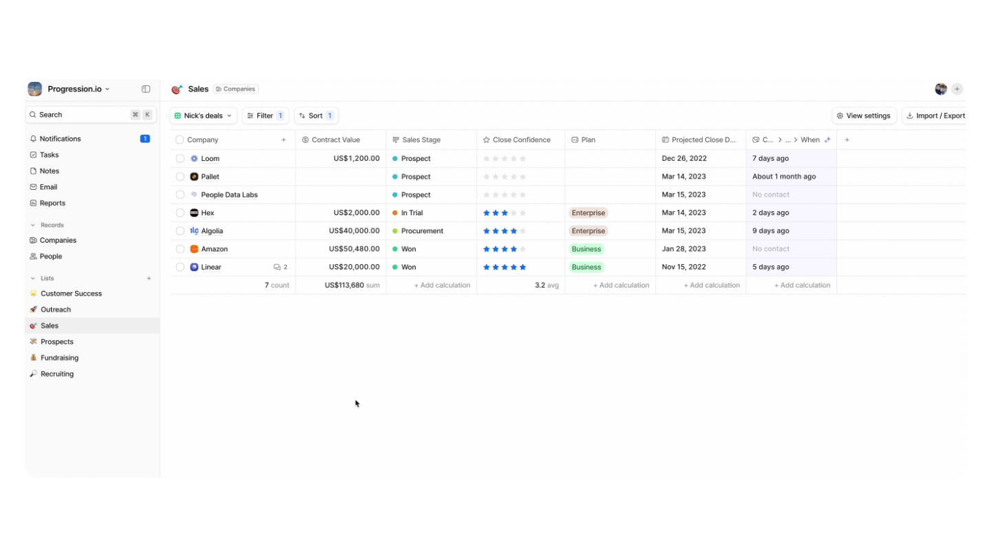 attio crm interface pipeline comercial