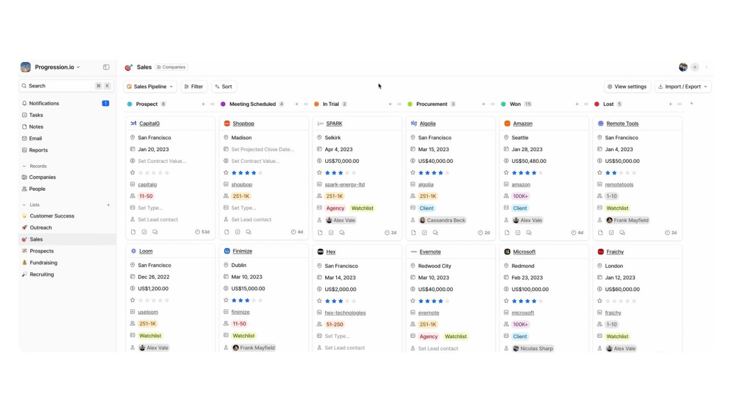 attio crm interface pipeline commercial