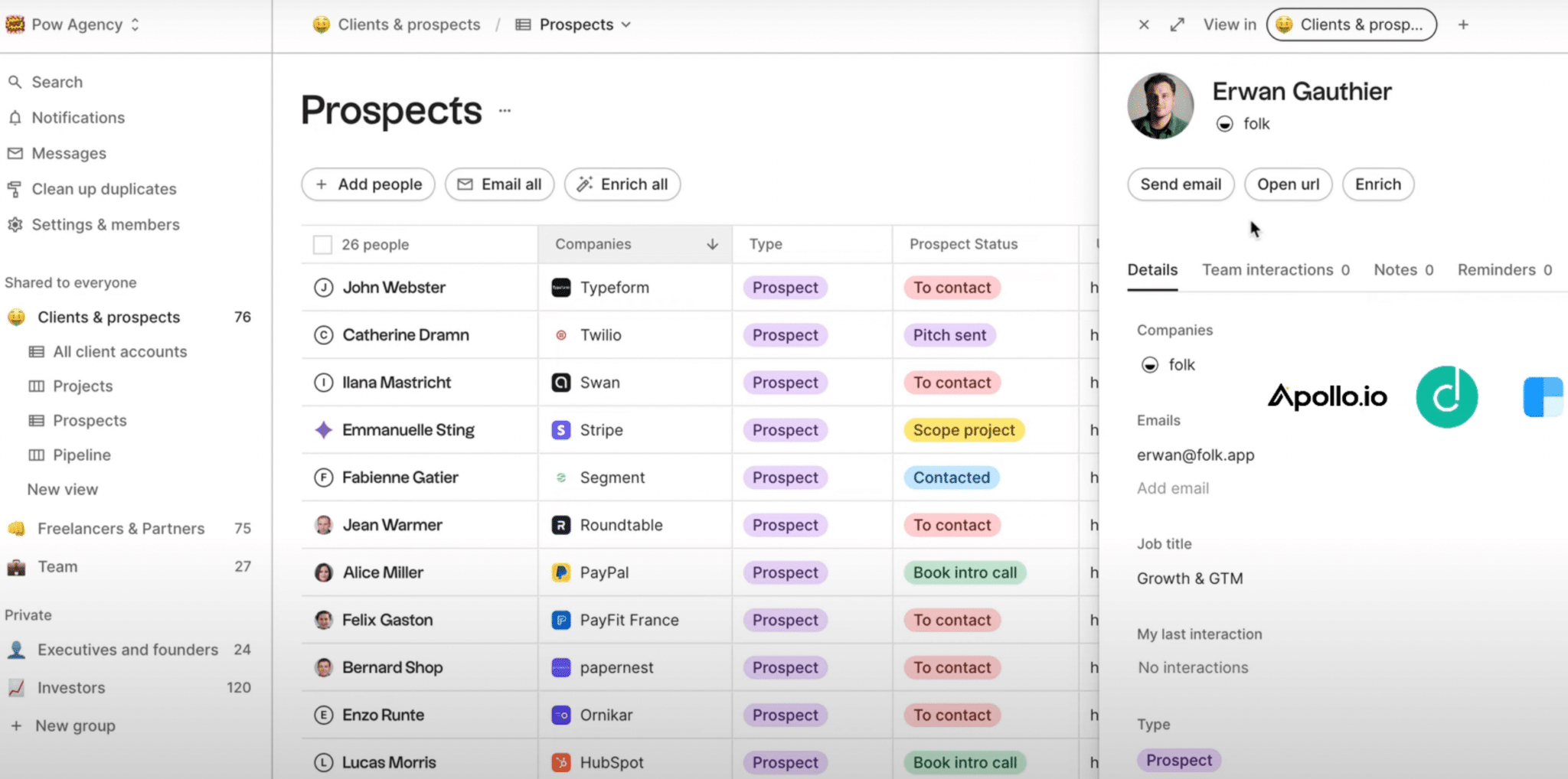 folk crm liste prospects