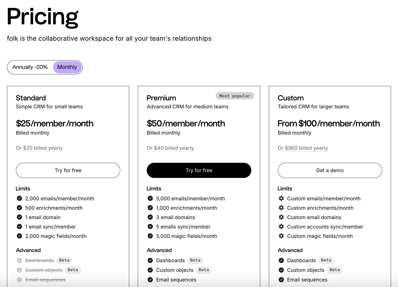 folk pricing