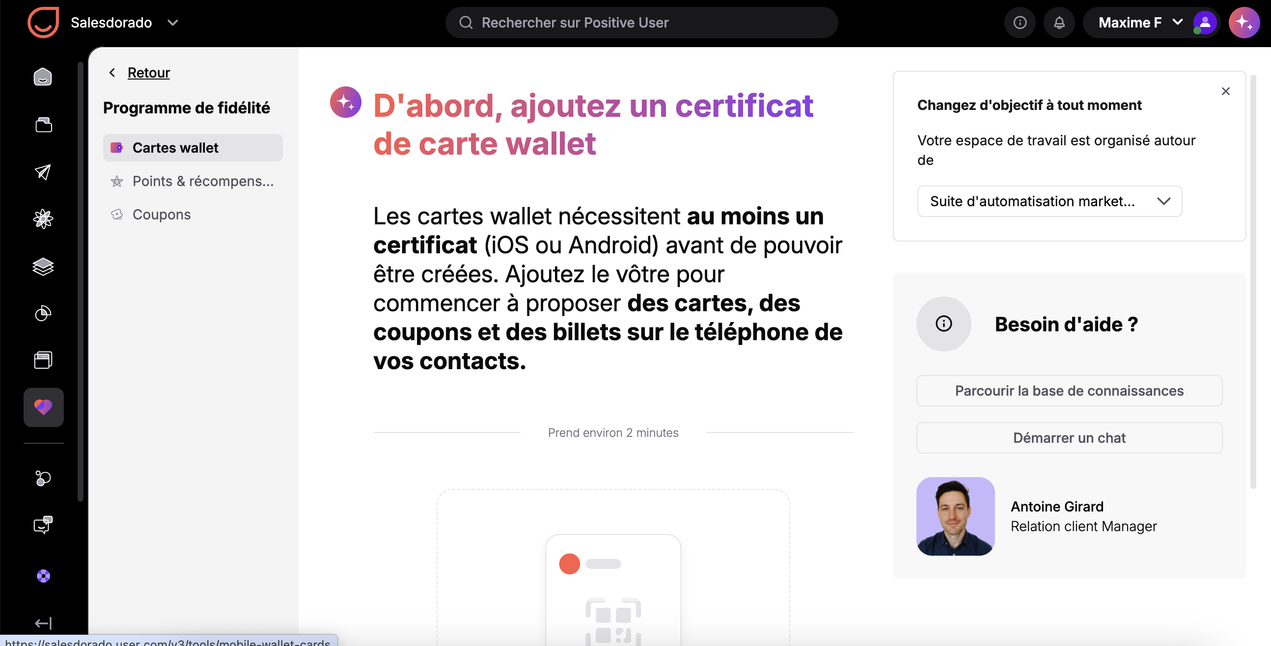 Programa de fidelización y tarjetas de monedero en Positive User