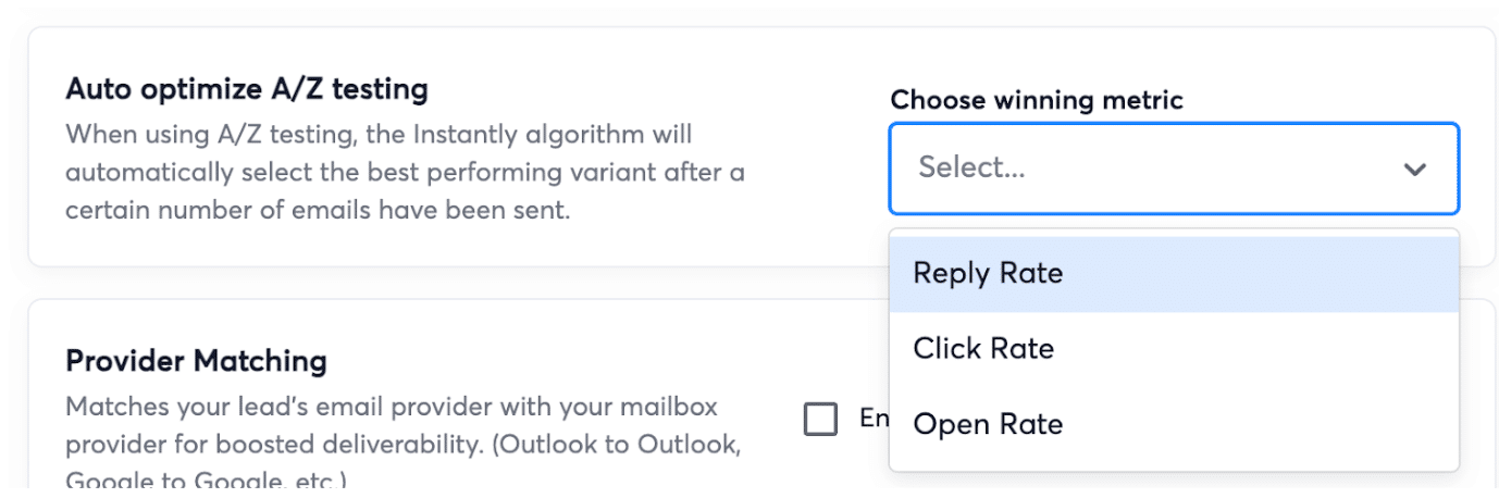 A/Z Testing in Instantly