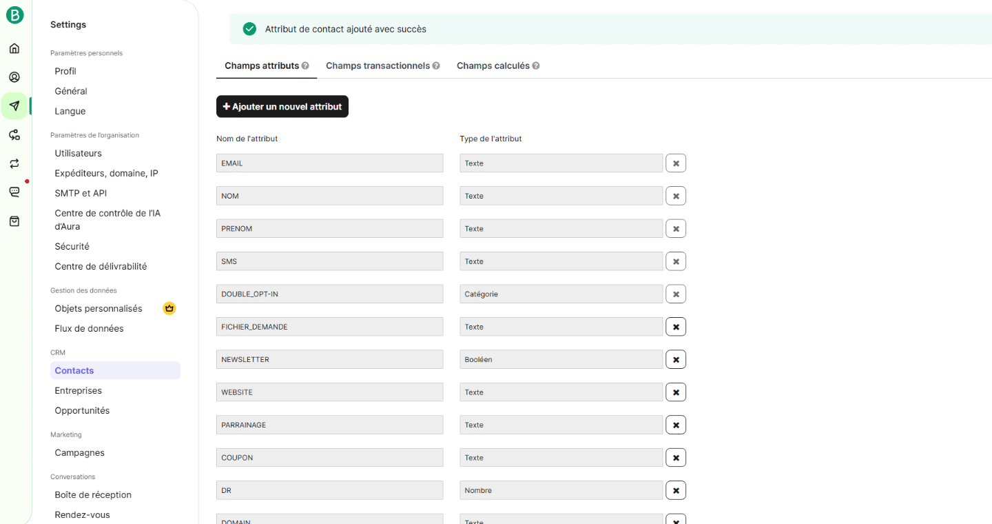 Attribut contact Brevo