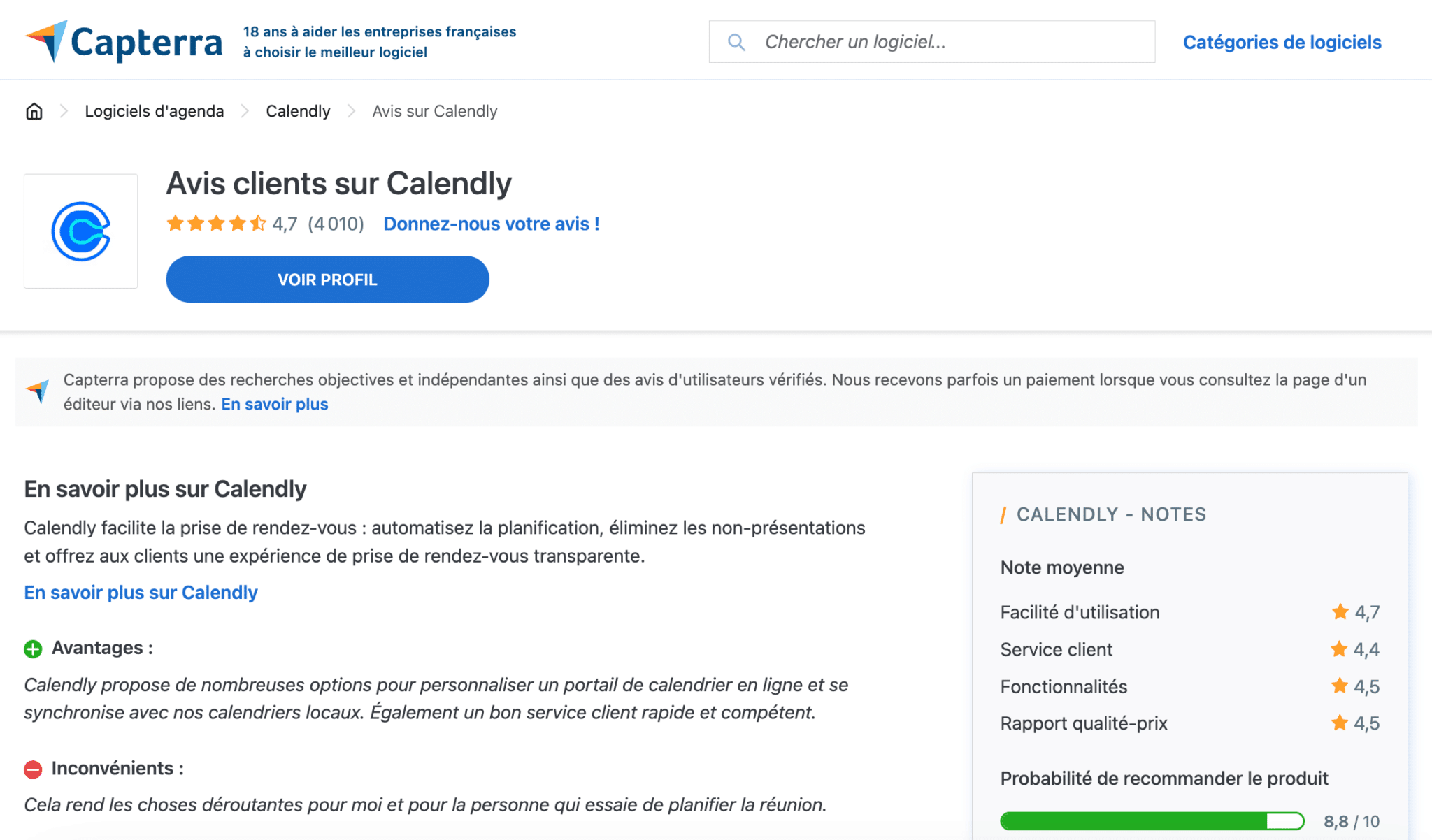 avis clients calendly