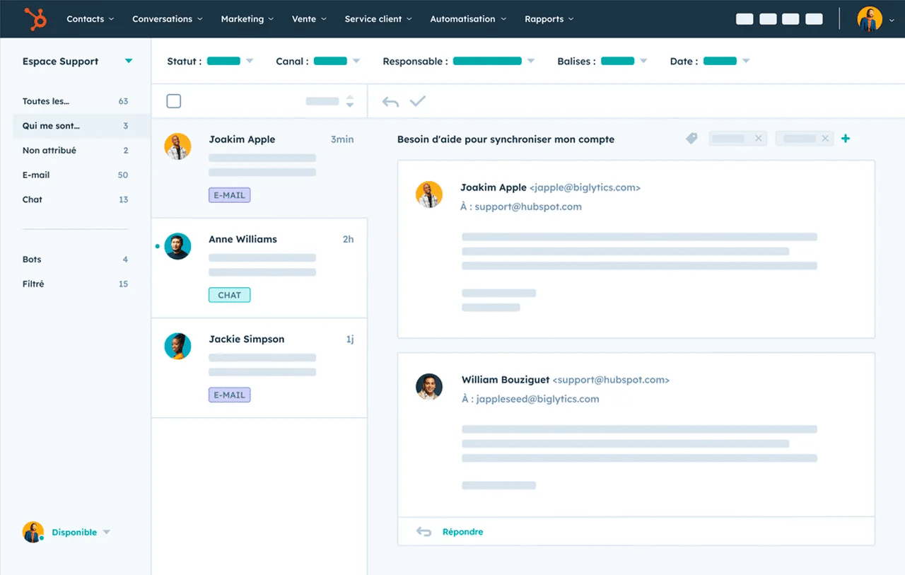 Support client collaboratif sur Hubspot