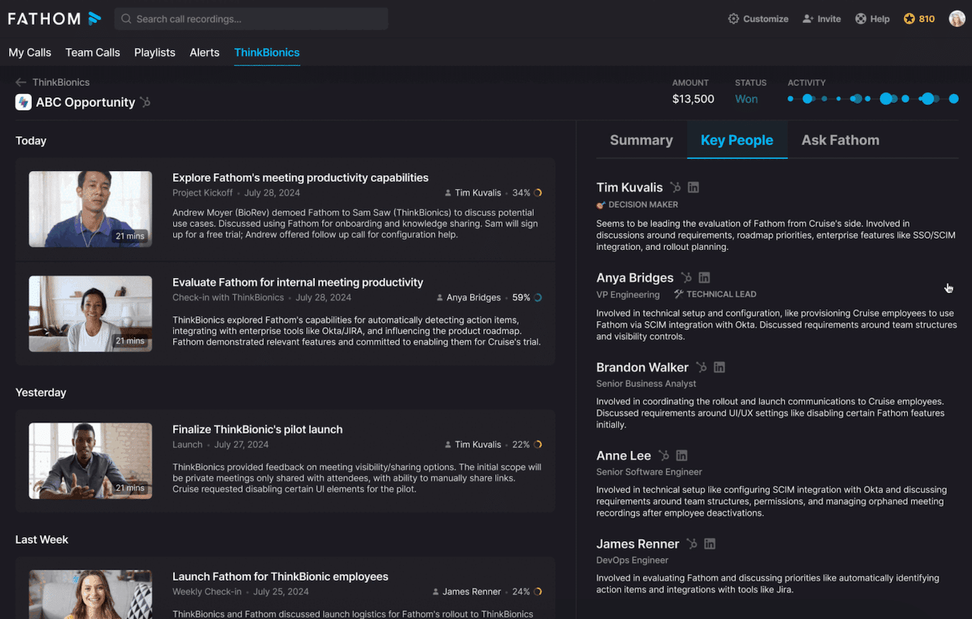 Fathom AI - identification des intervenants clés