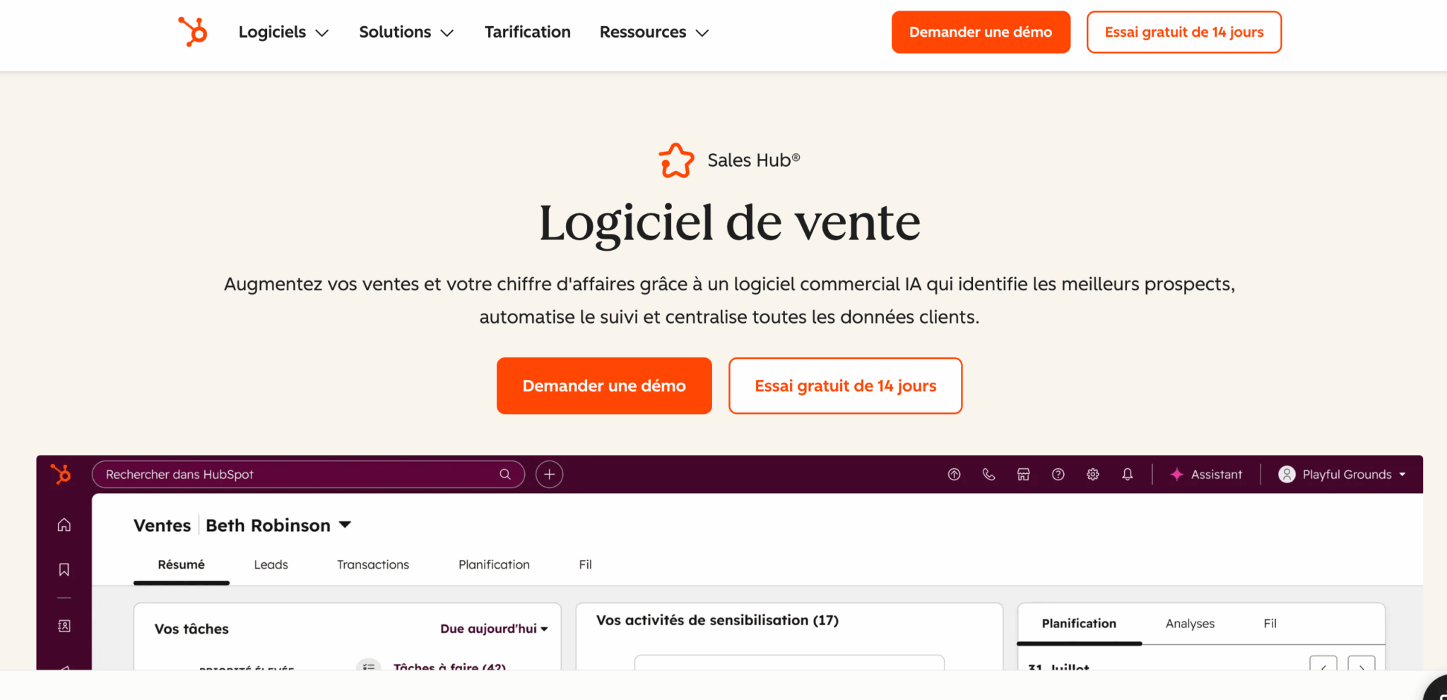 hubspot crm home page