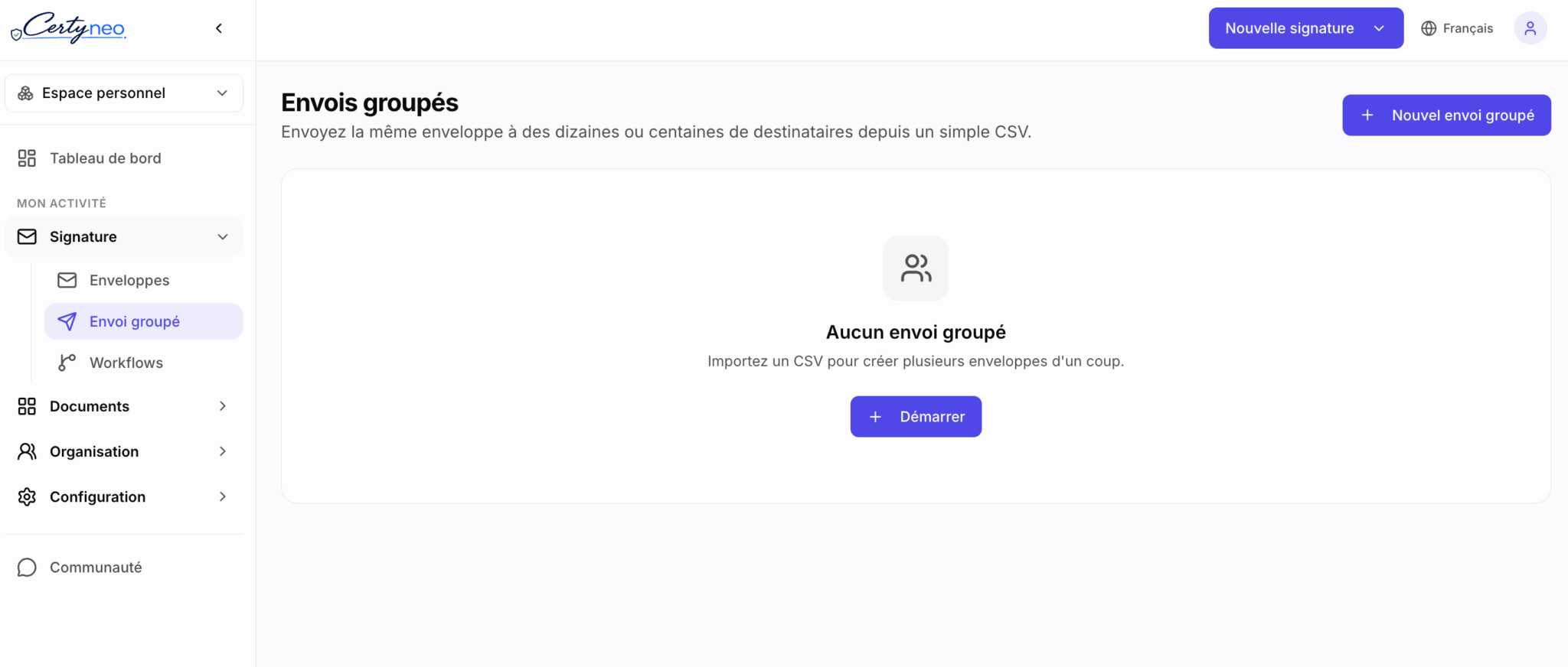 Envois groupés Certyneo