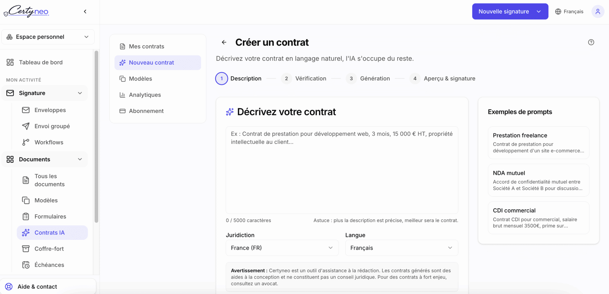Générateur de contrats IA Certyneo