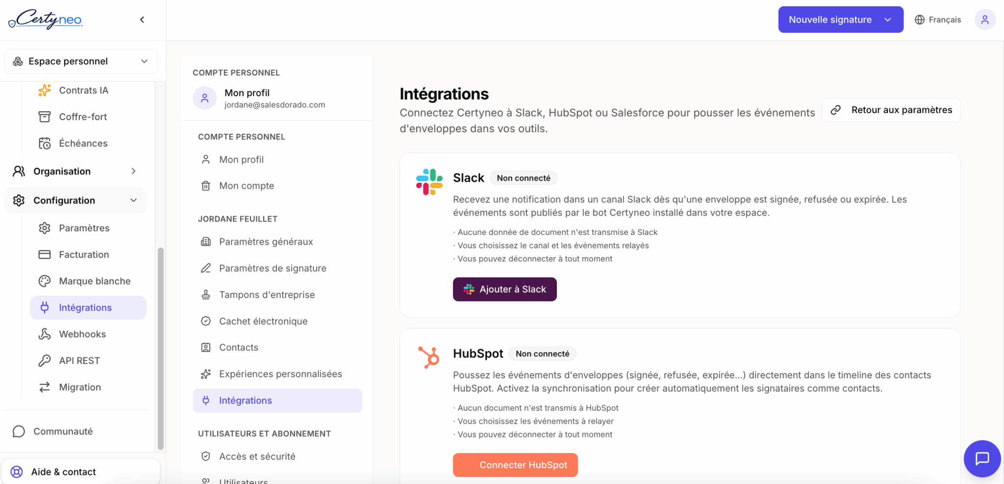 Intégrations disponibles dans Certyneo