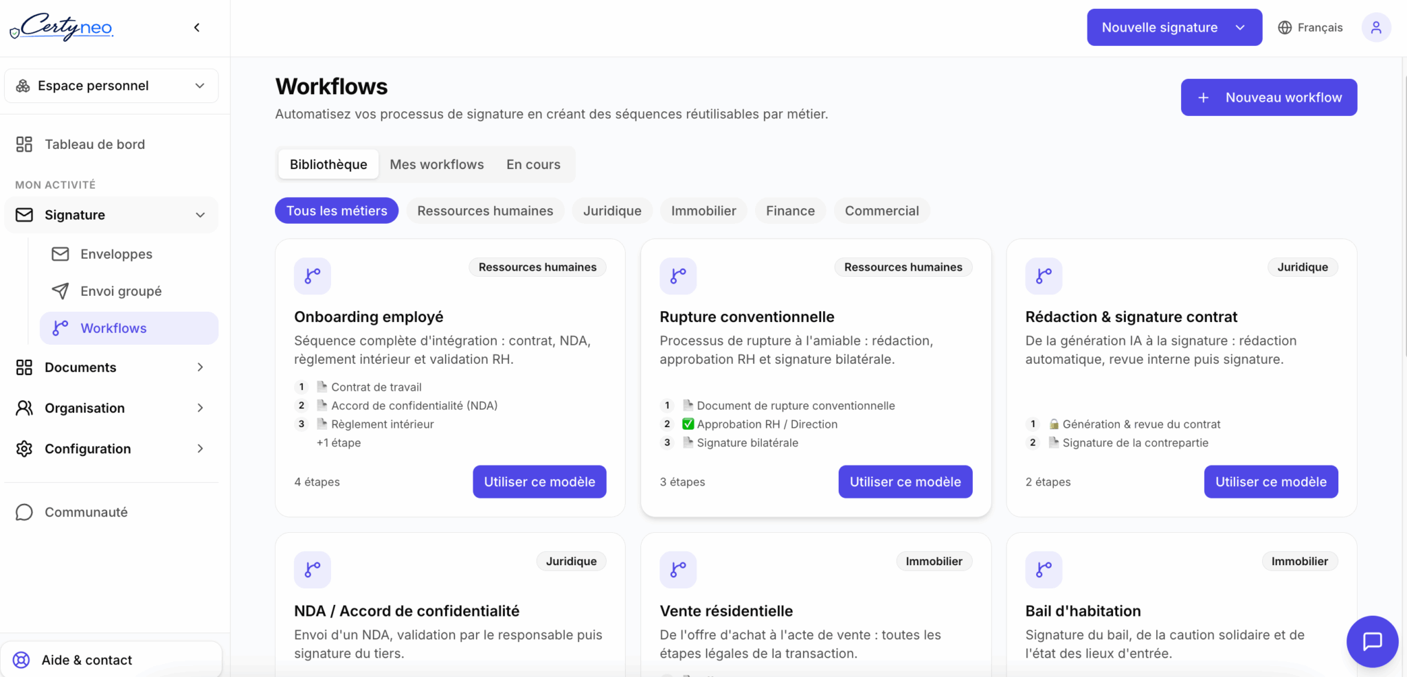 Bibliothèque de workflows Certyneo