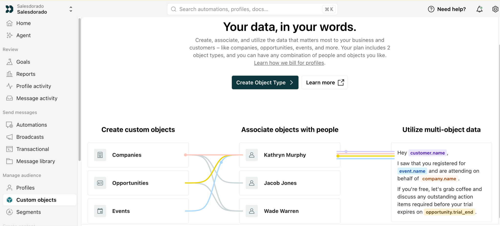 Objets personnalisés dans Customer.io