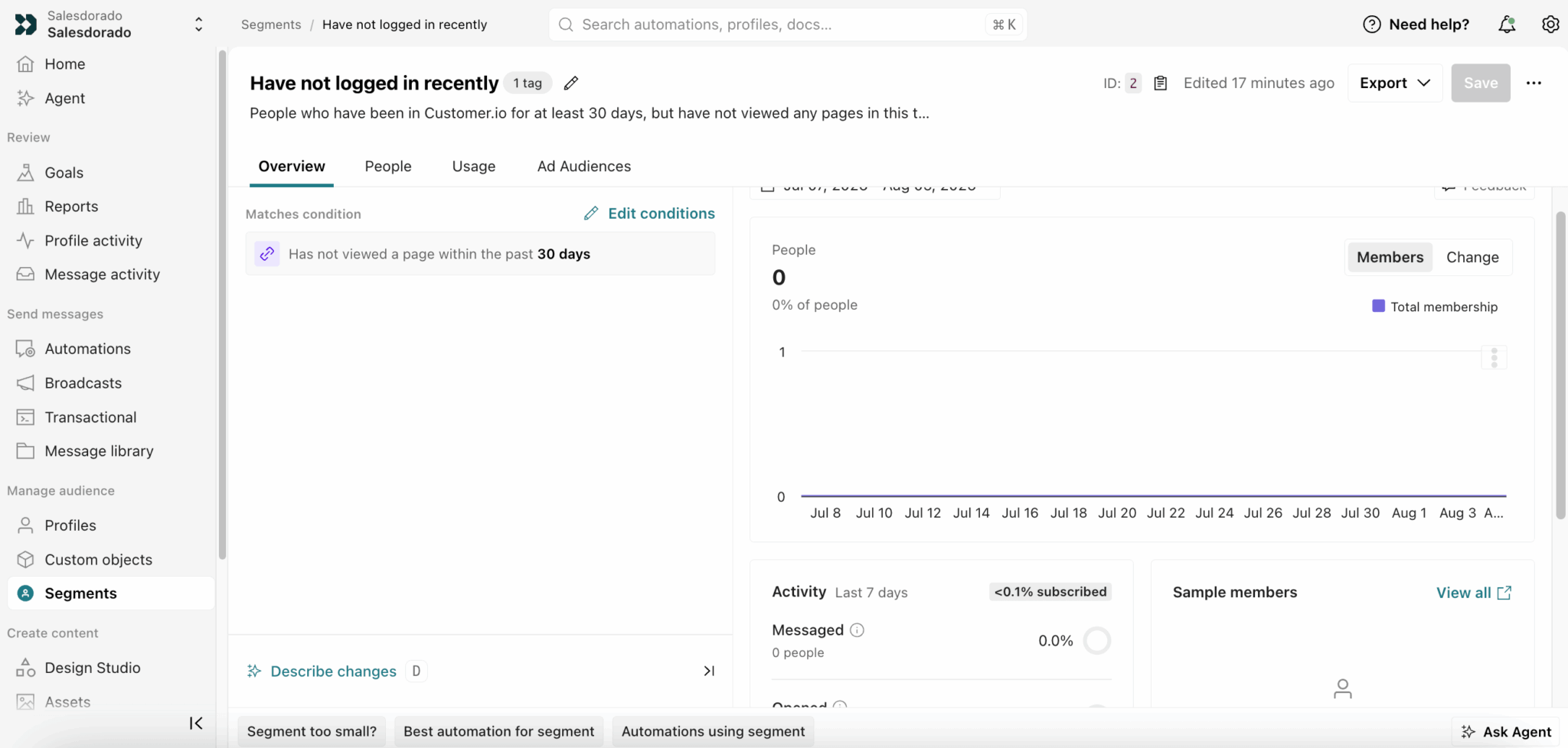 Détail d'un segment dans Customer.io