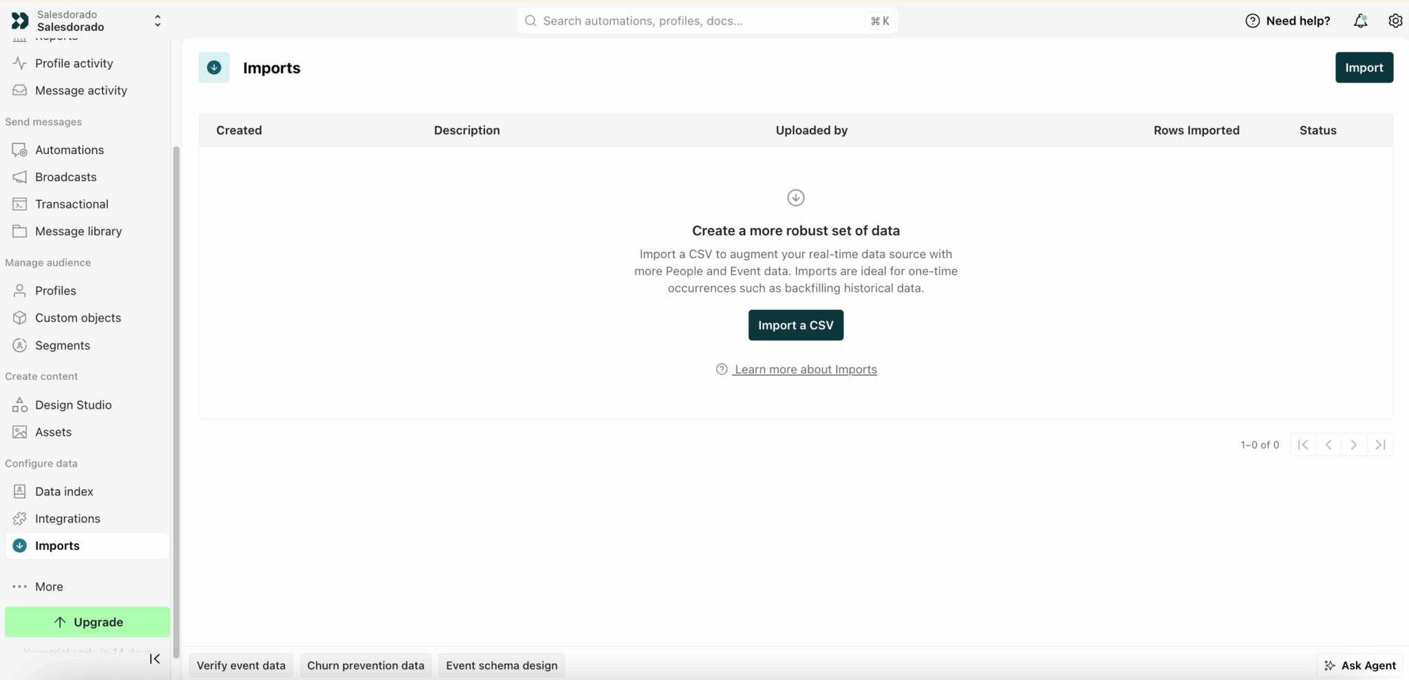Import de données CSV dans Customer.io