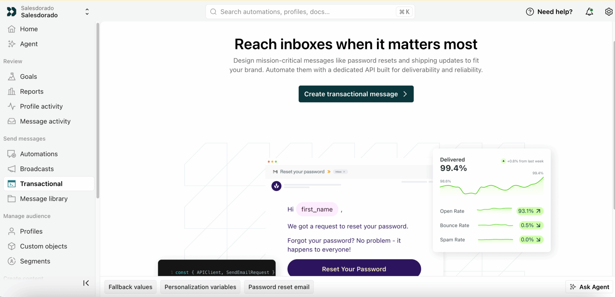 Messages transactionnels dans Customer.io