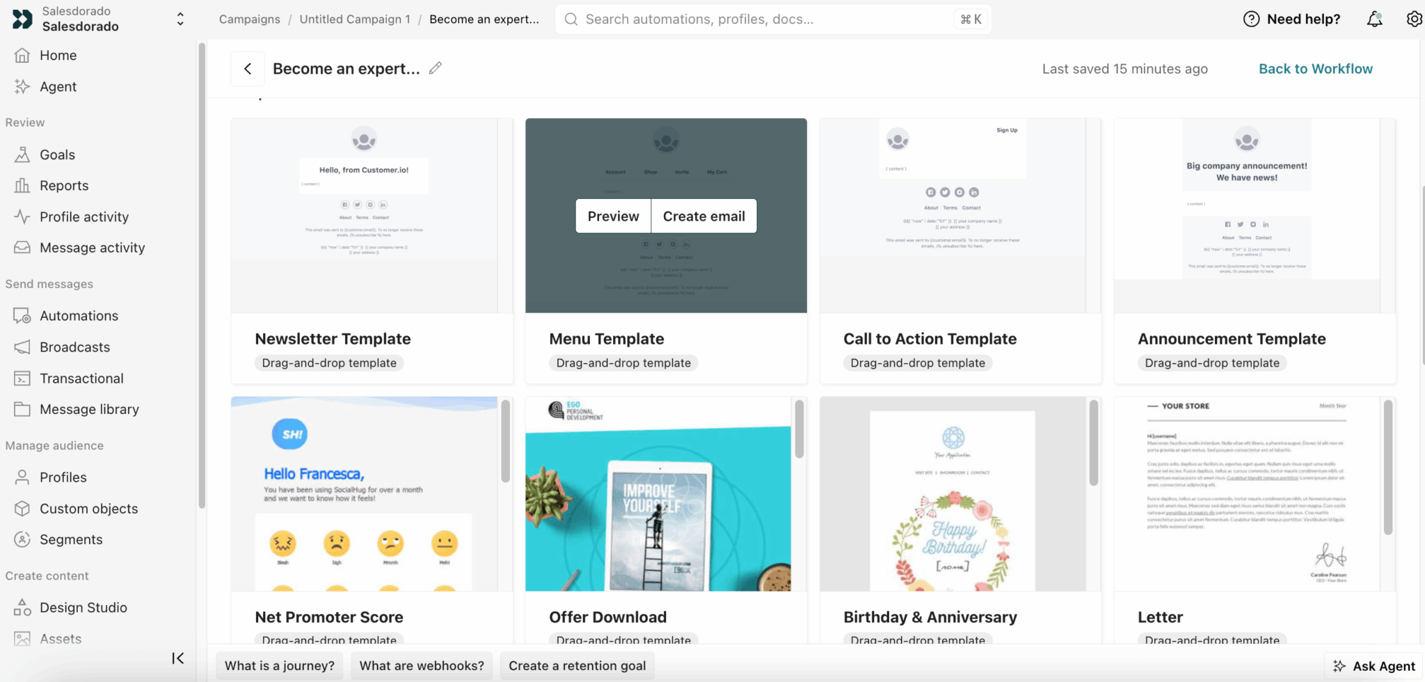 Modèles d'emails dans Customer.io