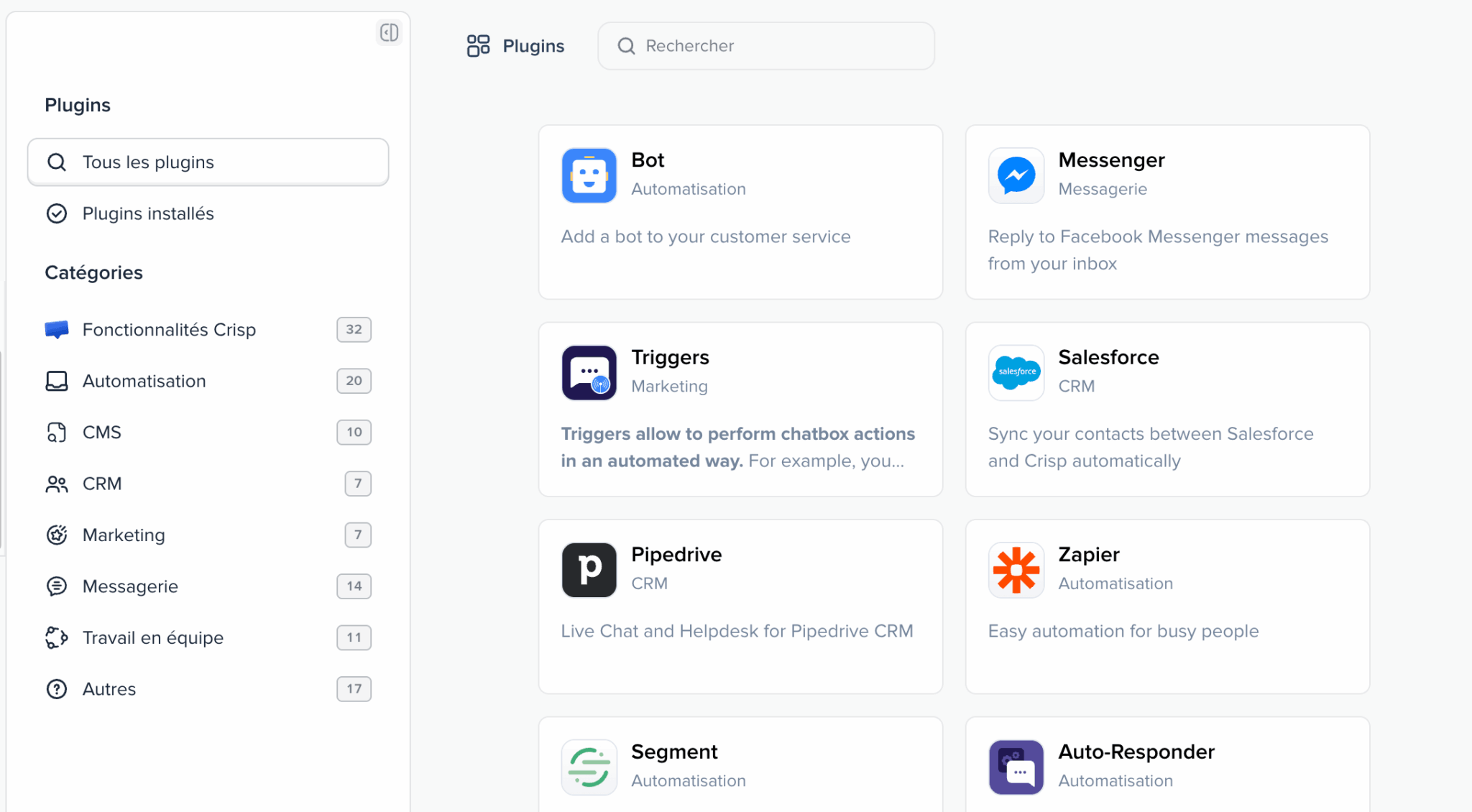 Crisp's plugin and integration catalog